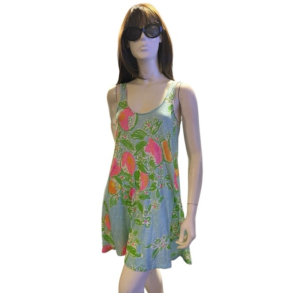 Lilly Pulitzer Pool Blue Size XS Carmel Pink Lemonade Printed Dress - Picture 1 of 5